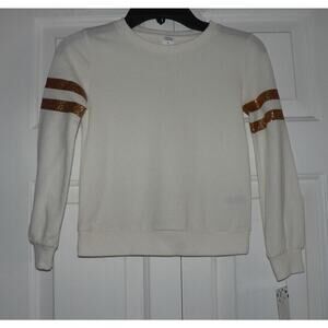 Harper Canyon Girls Long Sleeve Gold Glitter Striped Sweatshirt In Ivory Egret 5